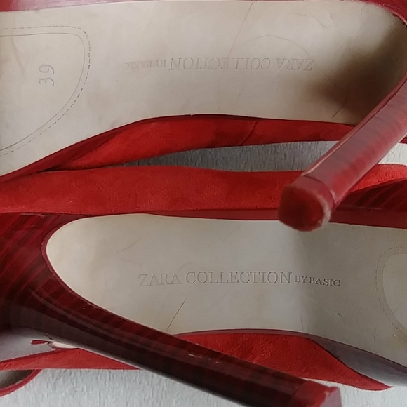 ZARA red suede peep toe Heels - Picture 11 of 11